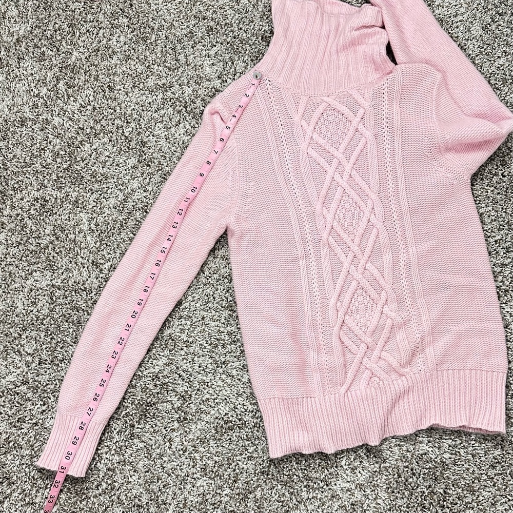 J. Crew Pink Turtleneck Cable Knit Sweater XL - Picture 5 of 6